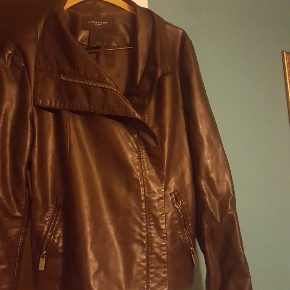 Ann Taylor leather-like chocolate brown jacket